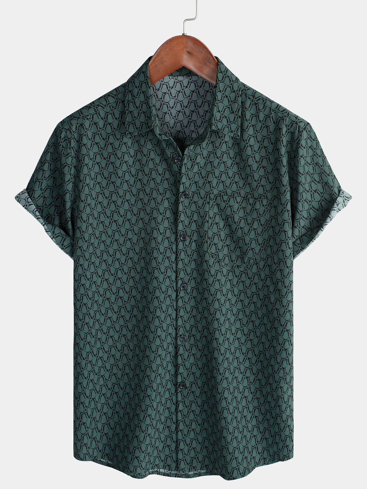 Chemise boutonnée verte à manches courtes pour hommes