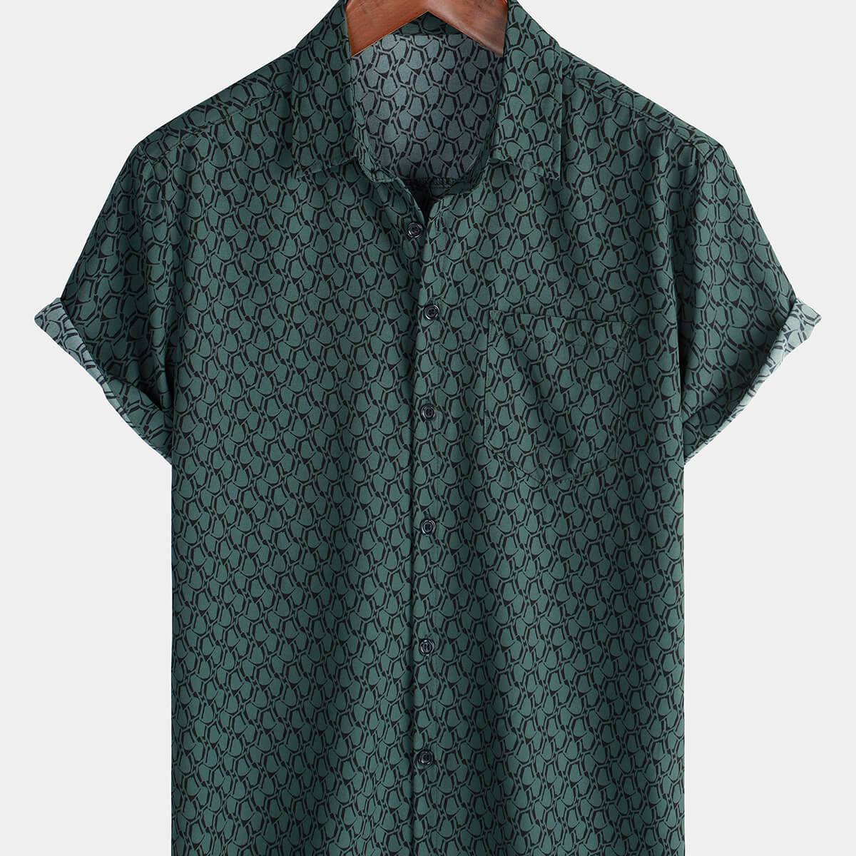 Chemise boutonnée verte à manches courtes pour hommes