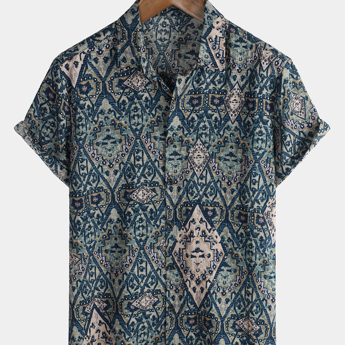 Chemise boutonnée hawaïenne en coton à manches courtes à fleurs rétro pour hommes