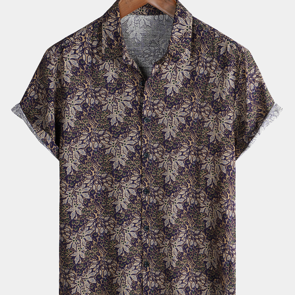 Chemise boutonnée en coton d'été à manches courtes vintage à fleurs pour hommes