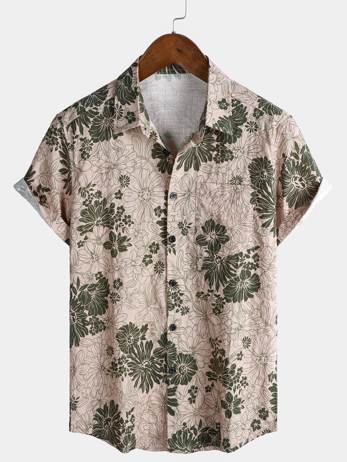 Chemise à manches courtes à imprimé marguerites pour homme, style rétro, avec poches