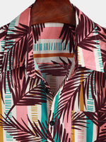 Chemise de vacances d'été en coton à manches courtes à imprimé floral tropical rayé pour hommes