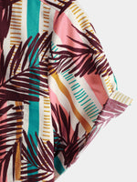 Chemise de vacances d'été en coton à manches courtes à imprimé floral tropical rayé pour hommes