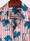 Chemise d'été à manches courtes en coton à imprimé palmiers roses pour hommes