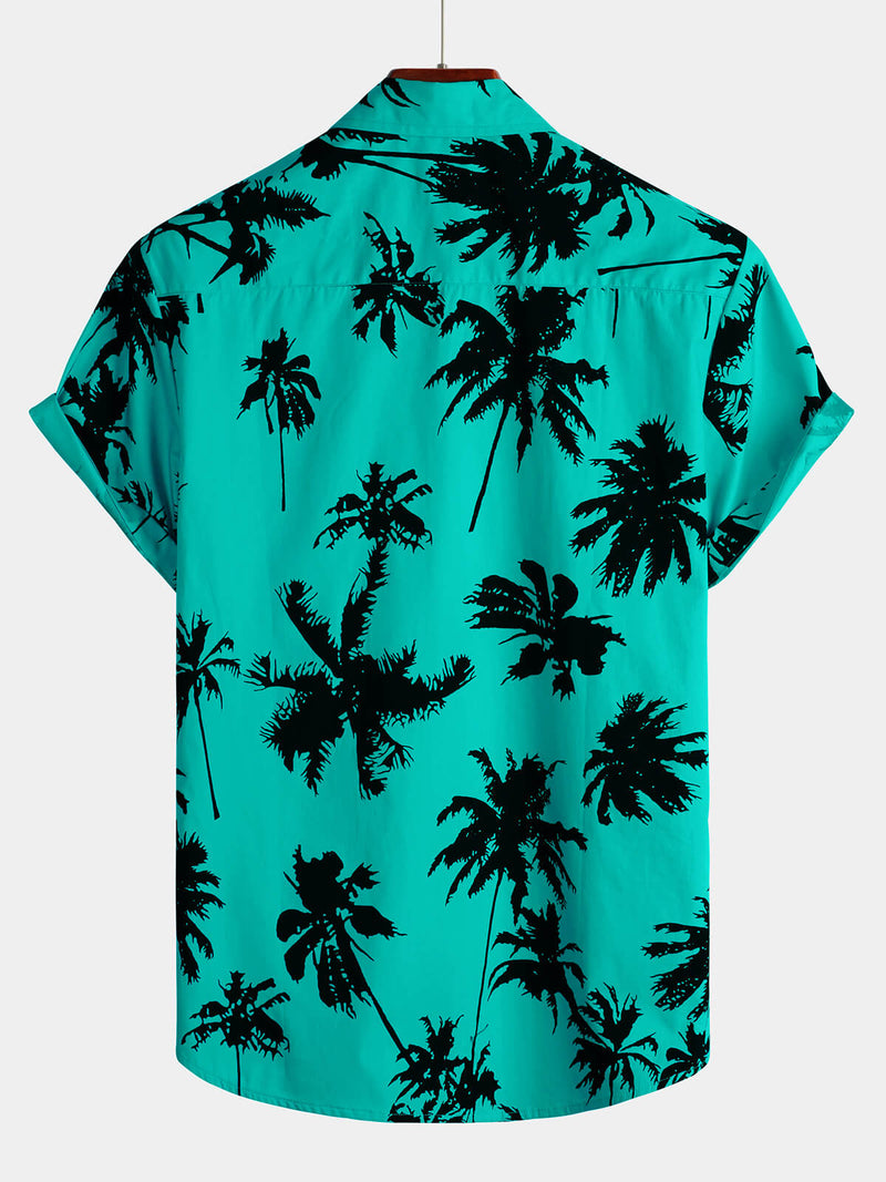 Chemise hawaïenne à manches courtes 100 % coton imprimé palmiers pour homme