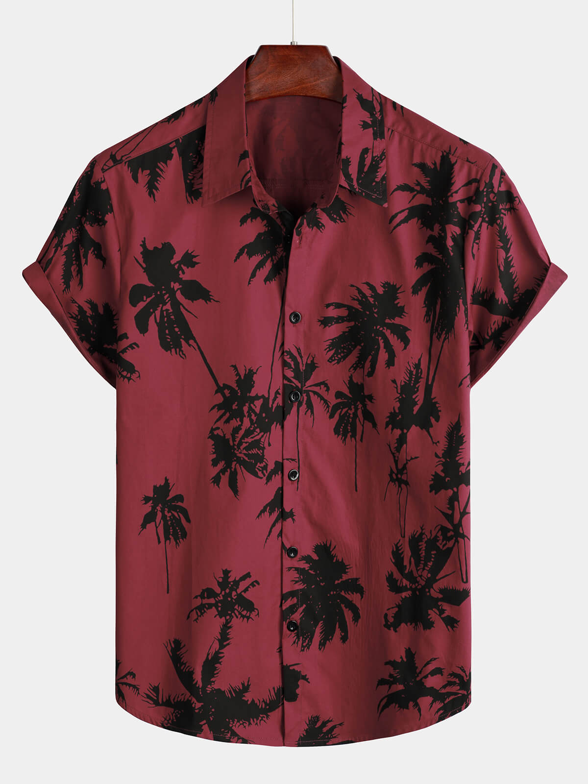 Chemise de plage bordeaux à manches courtes en coton imprimé palmiers pour homme