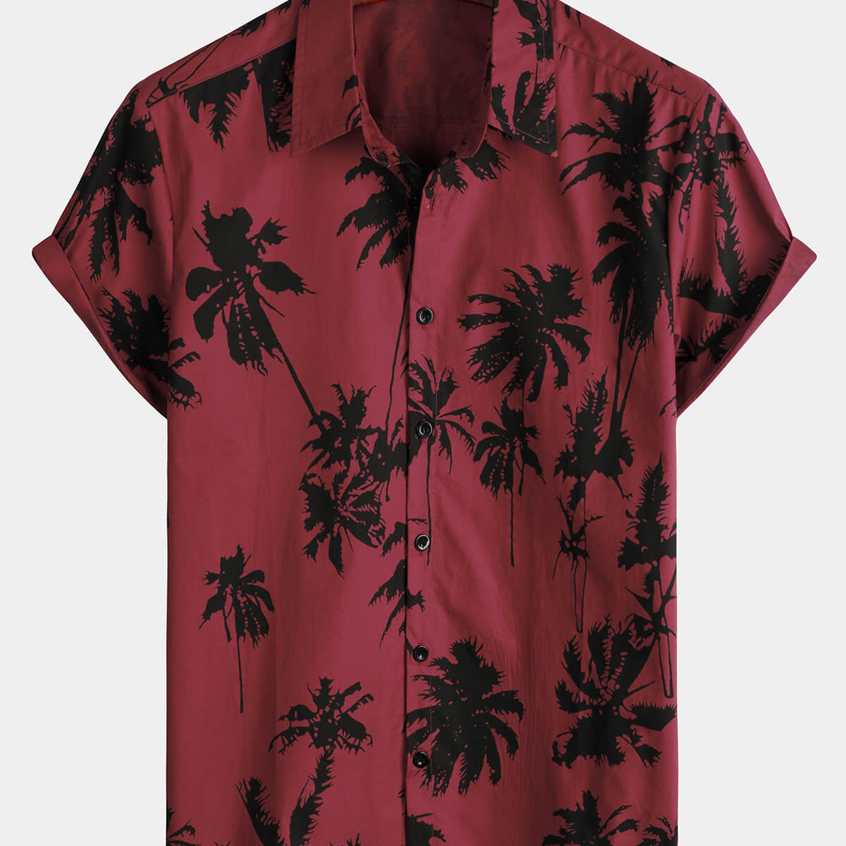 Chemise de plage bordeaux à manches courtes en coton imprimé palmiers pour homme