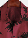 Chemise de plage bordeaux à manches courtes en coton imprimé palmiers pour homme