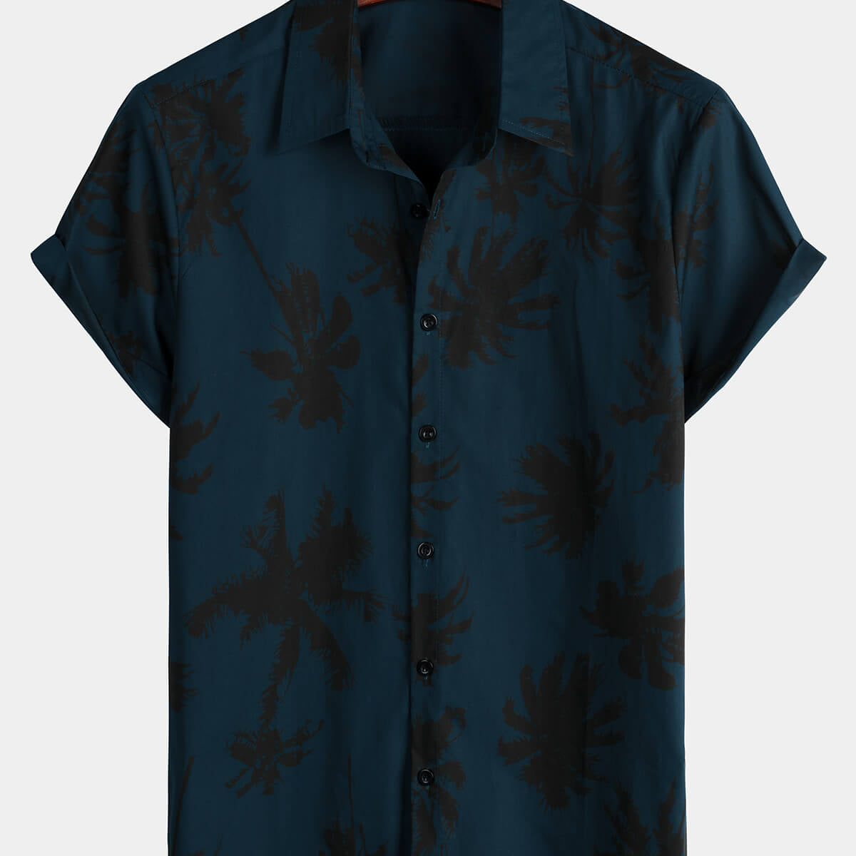 Chemise à col hawaïen bleu marine à manches courtes et imprimé palmiers pour hommes 100% coton