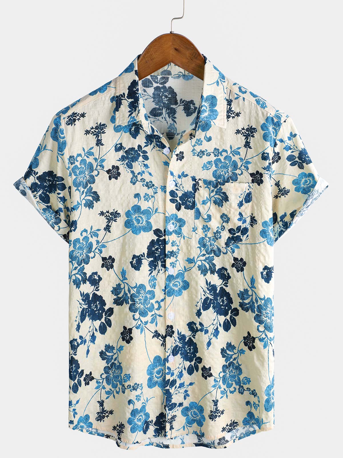 Chemise hawaïenne à manches courtes et poche pour homme, imprimé floral