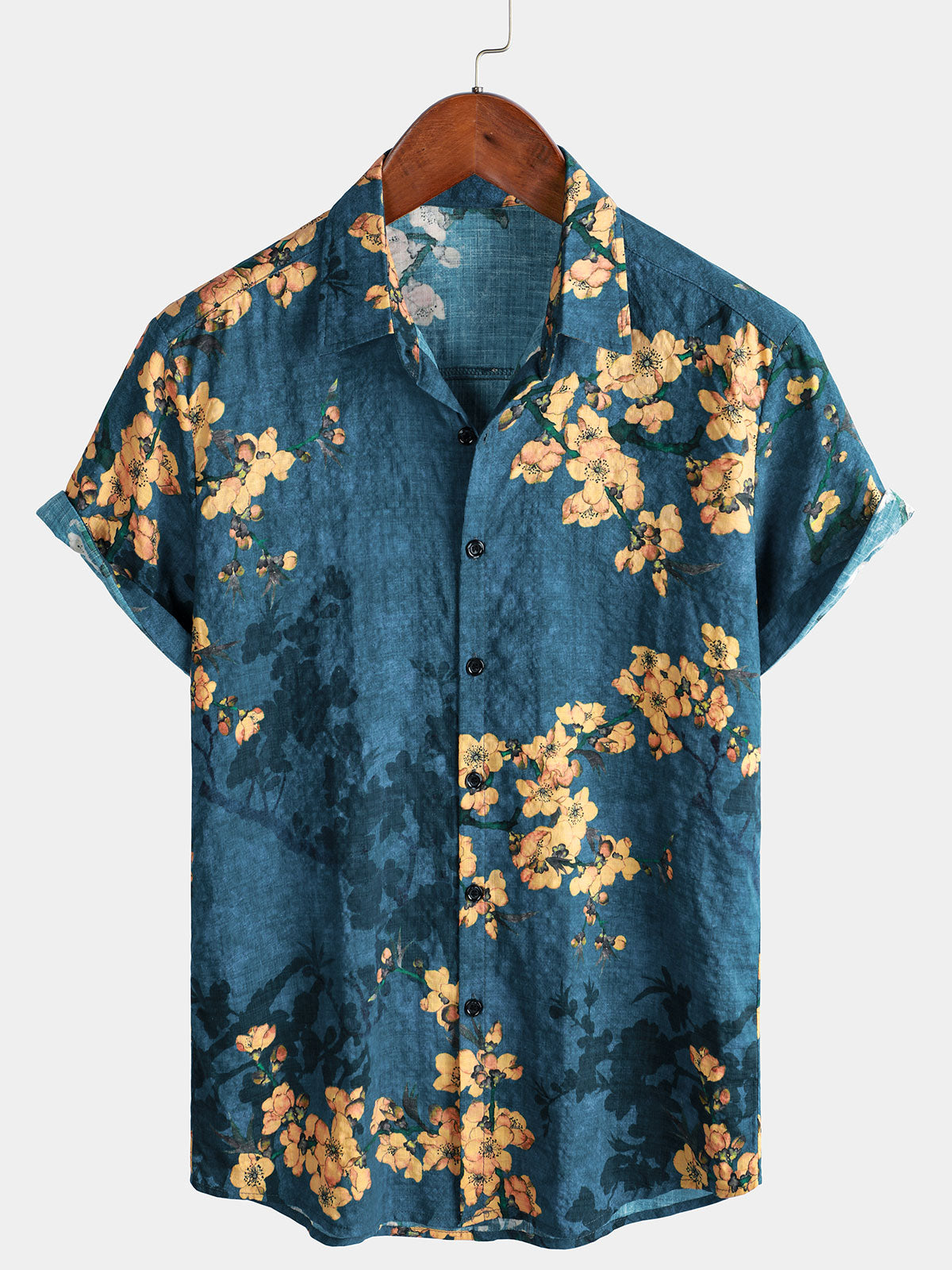 Chemise décontractée à manches courtes et imprimé floral rétro pour homme