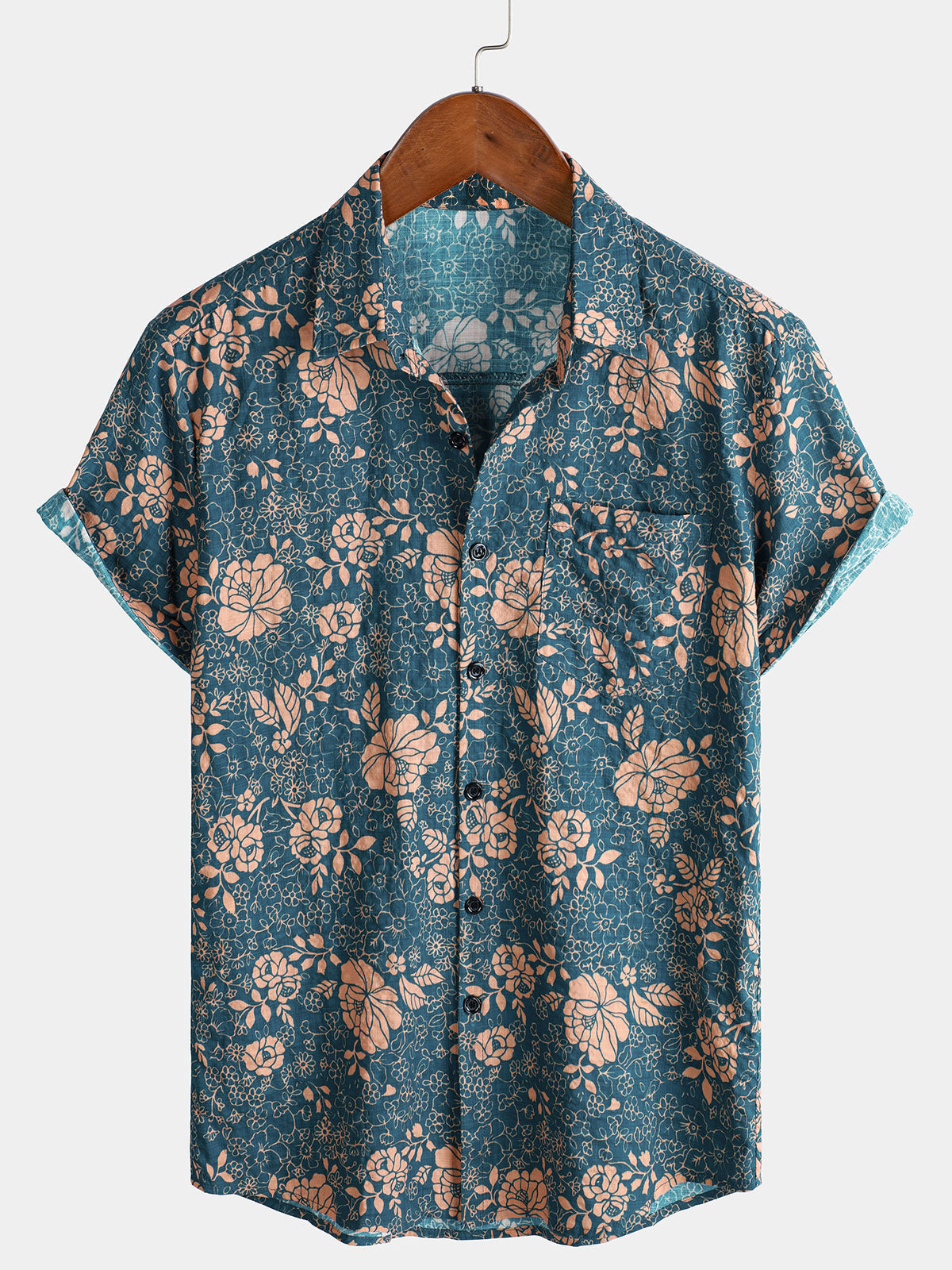 Chemise de vacances à manches courtes et poche à imprimé floral pour homme