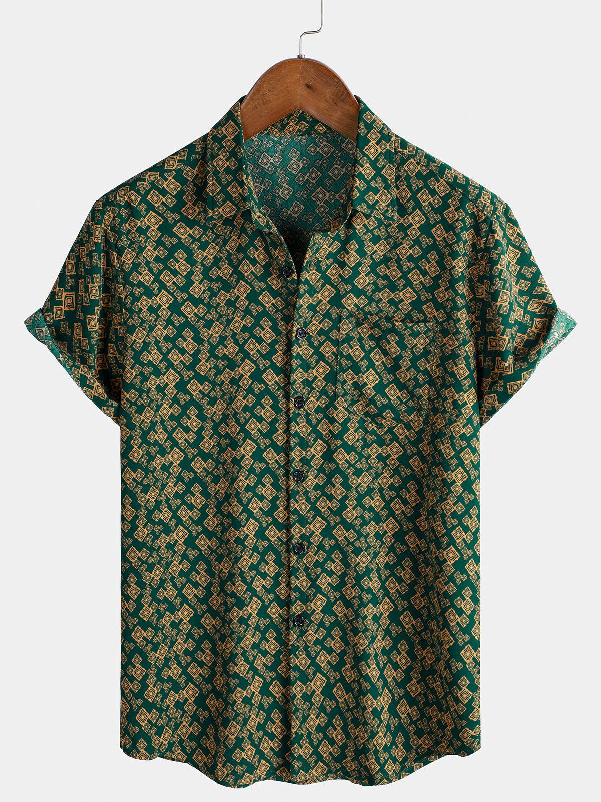 Chemise décontractée à manches courtes et poches à imprimé géométrique pour homme