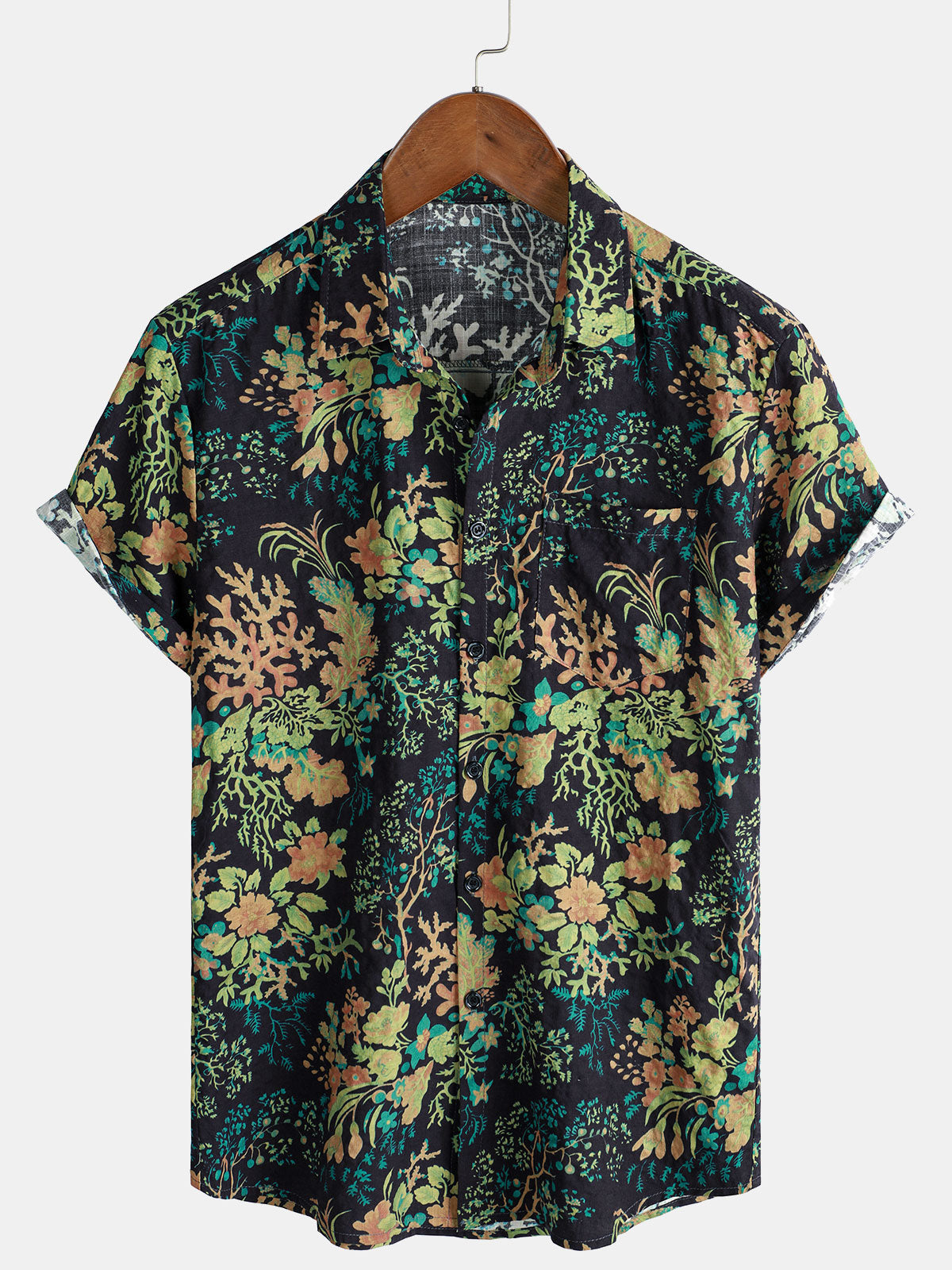 Chemise hawaïenne à manches courtes et poches à imprimé botanique pour homme