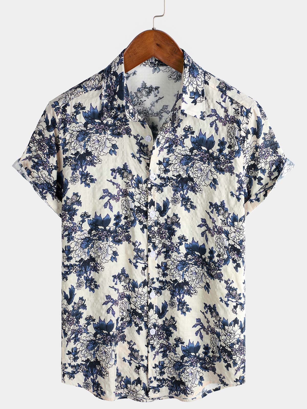 Chemise rétro à manches courtes et imprimé floral pour homme