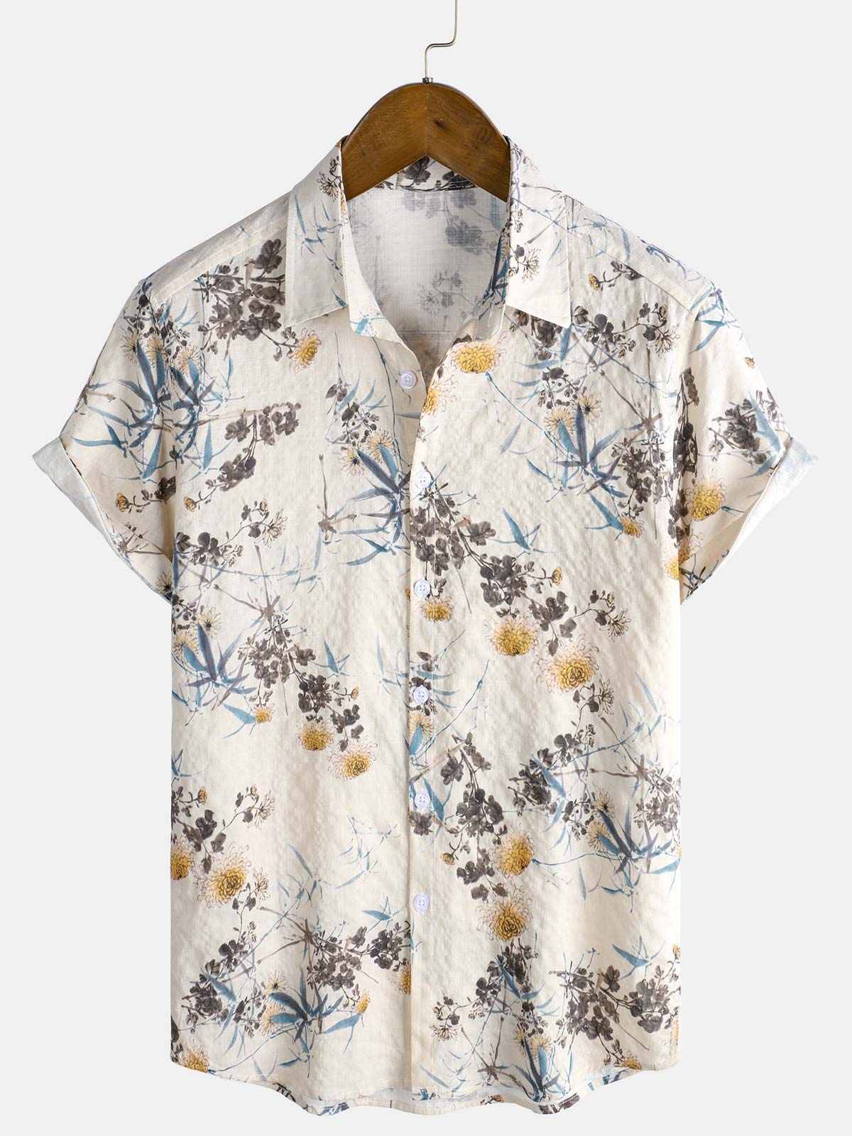 Chemise d'été à manches courtes et imprimé floral pour homme