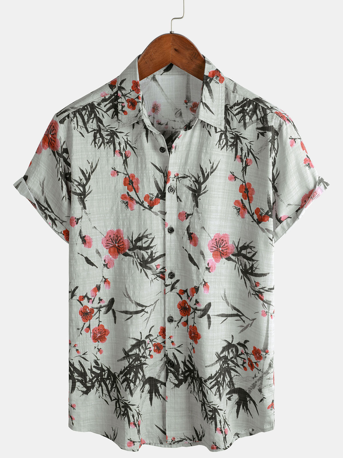 Chemise d’été vintage à manches courtes avec motif floral rouge