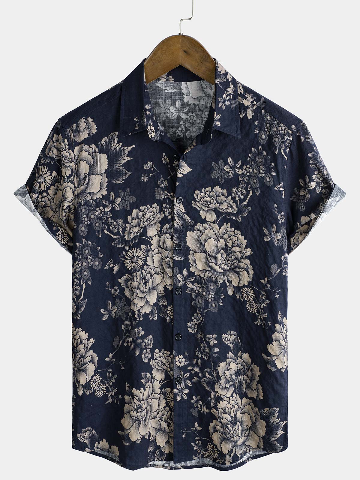 Chemise à manches courtes à imprimé floral rétro pour homme