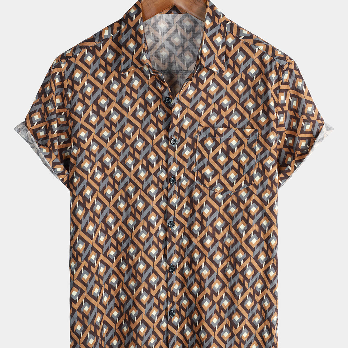 Chemise d'été décontractée à manches courtes pour hommes, motif Floral et géométrique, boutonnée