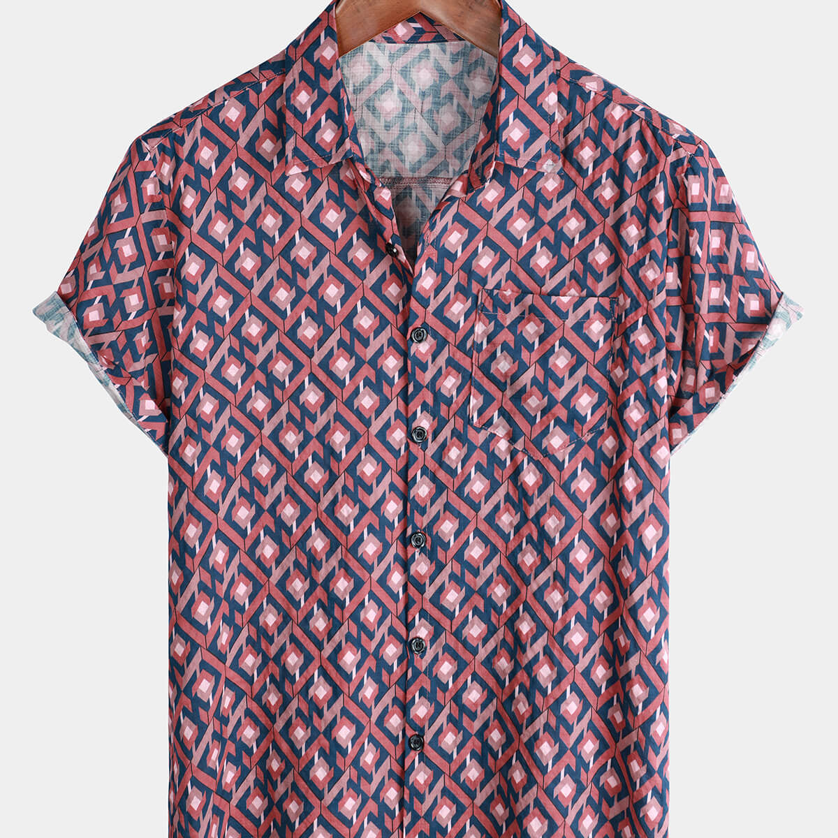 Chemise d'été décontractée à manches courtes pour hommes, motif Floral et géométrique, boutonnée