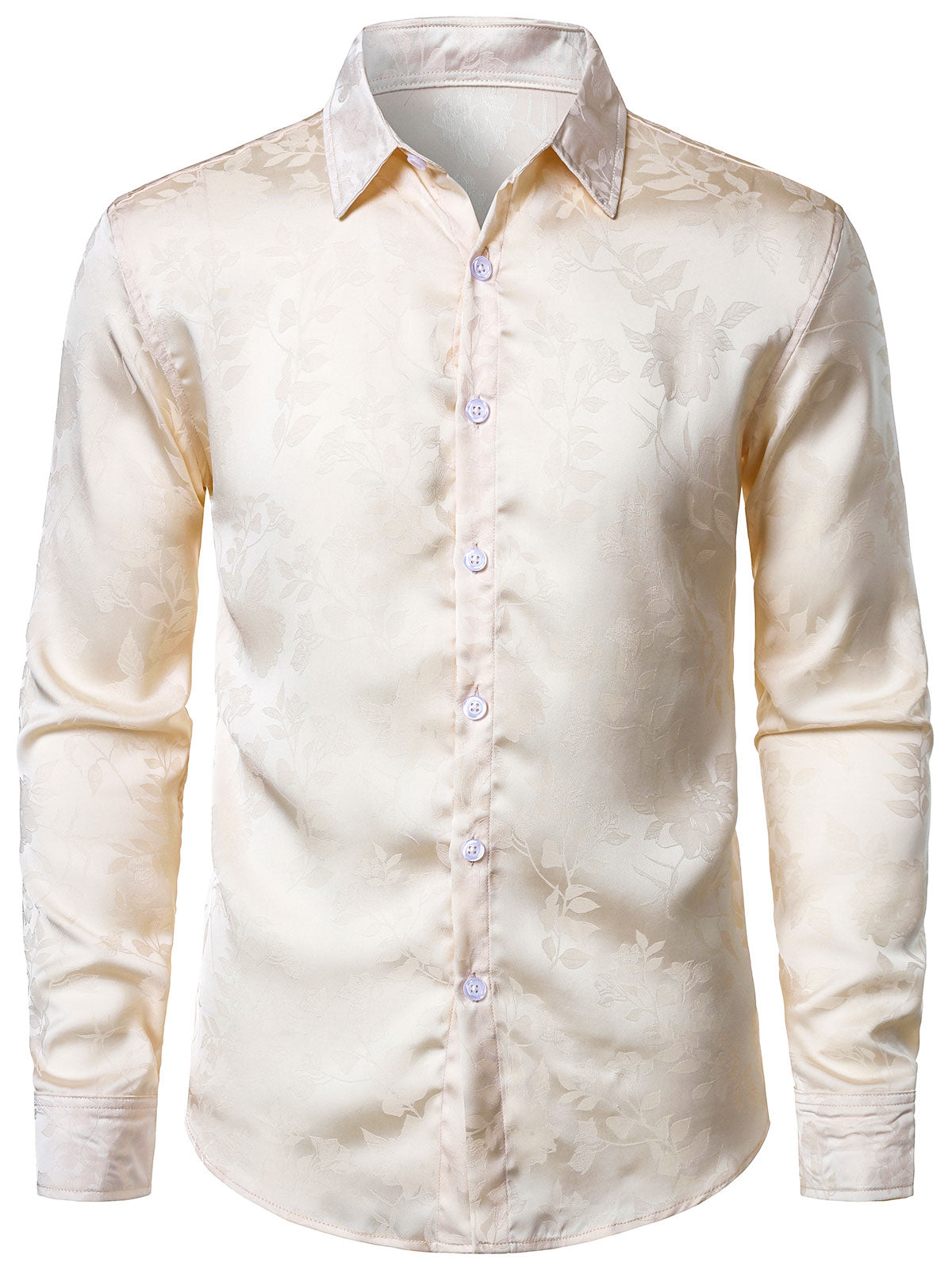 Chemise boutonnée à manches longues en jacquard floral pour homme