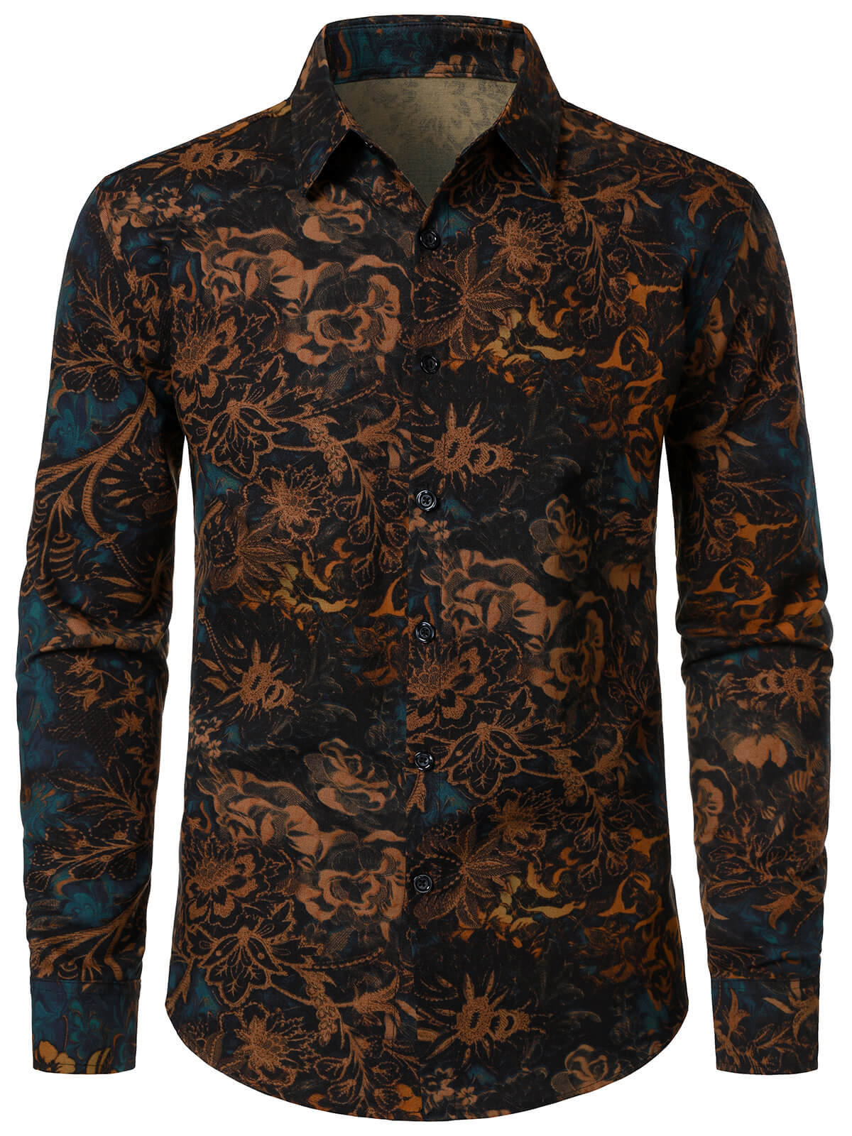Chemise rétro à manches longues et imprimé floral pour homme
