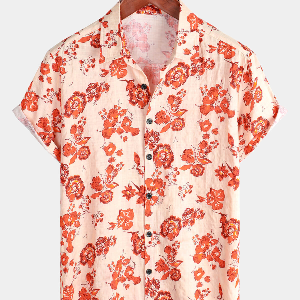 Chemise d'été boutonnée à manches courtes hawaïenne en coton à fleurs pour hommes