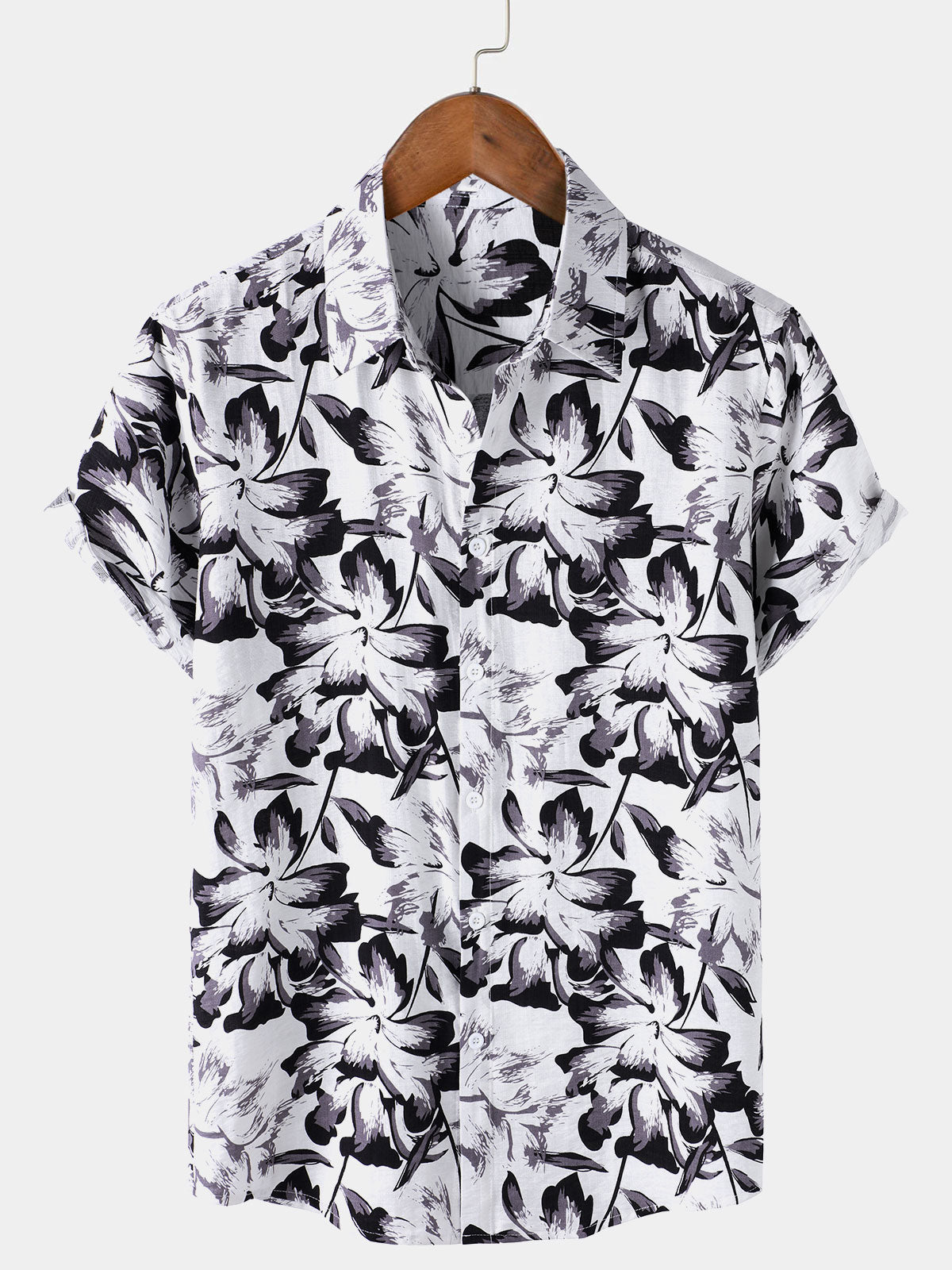 Chemise Homme Tropicale Blanche à Fleurs Manches Courtes Boutonnée