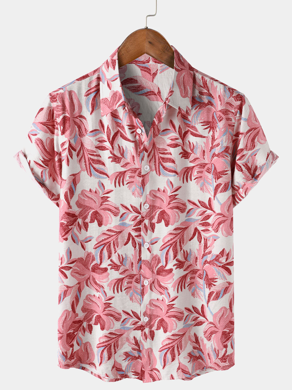 Chemise Homme Hawaïenne Rose Tropicale à Fleurs Manches Courtes