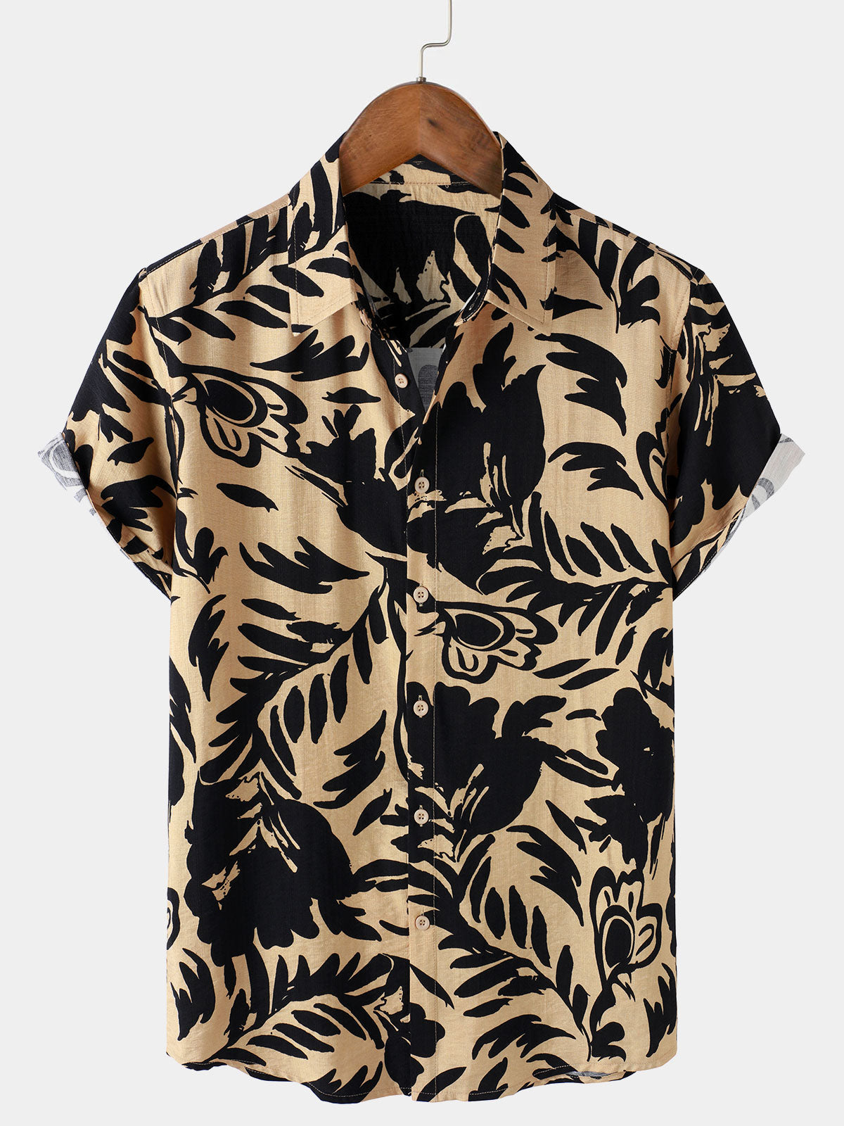 Chemise Homme Rétro à Boutons Manches Courtes à Motif Botanique Abstrait