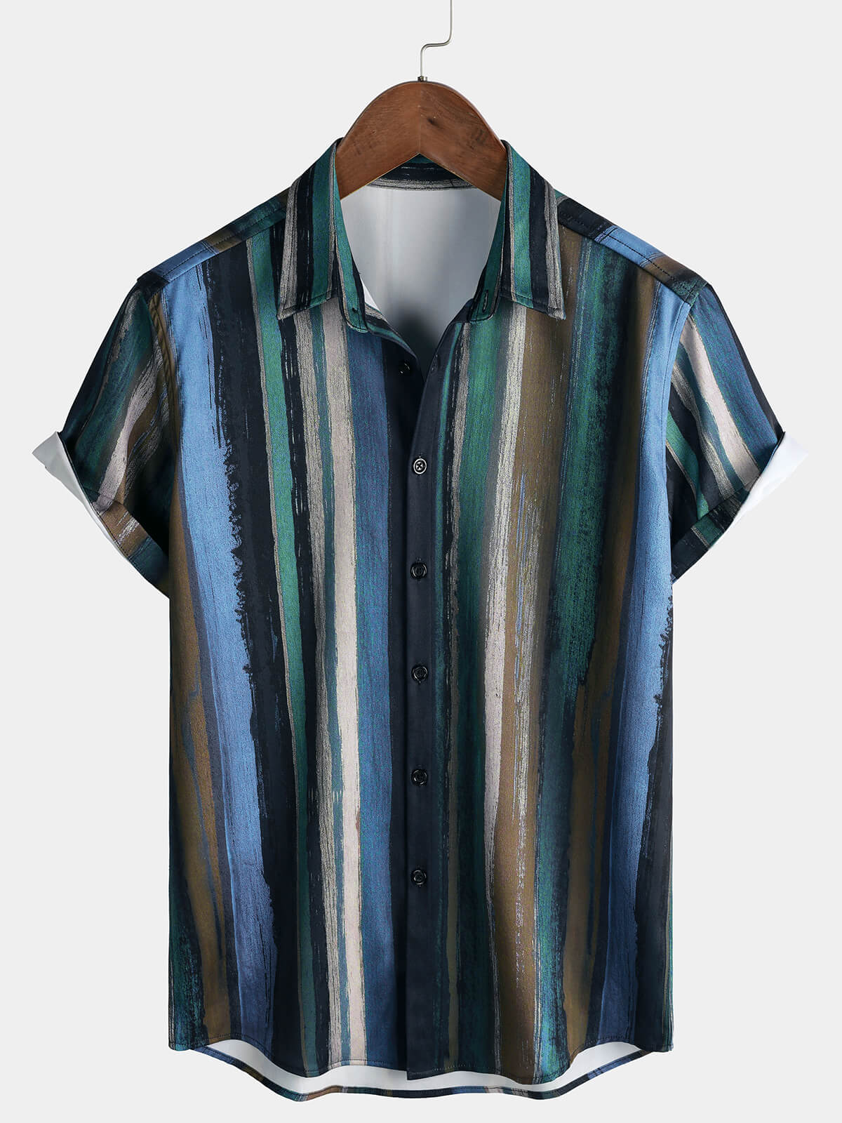 Chemise Homme à Imprimé Rayé d’Été Manches Courtes