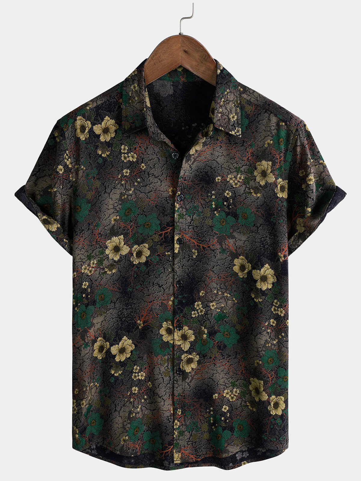Chemise Homme Florale Vintage Texturée en Rayon Manches Courtes