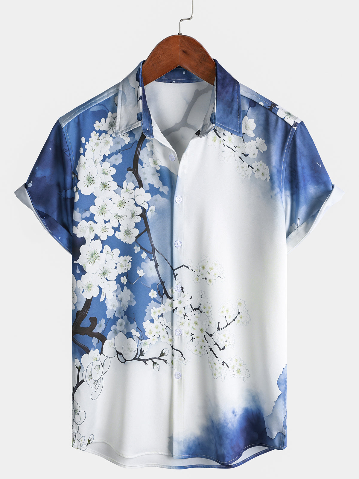 Chemise Homme à Imprimé Fleurs de Cerisier Style Resort Manches Courtes