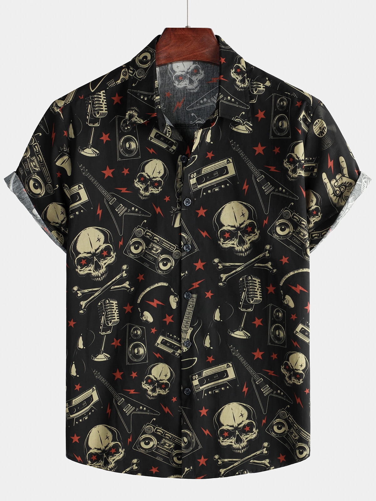 Chemise hawaïenne drôle et cool pour hommes, crâne, musique, Punk Rock and Roll