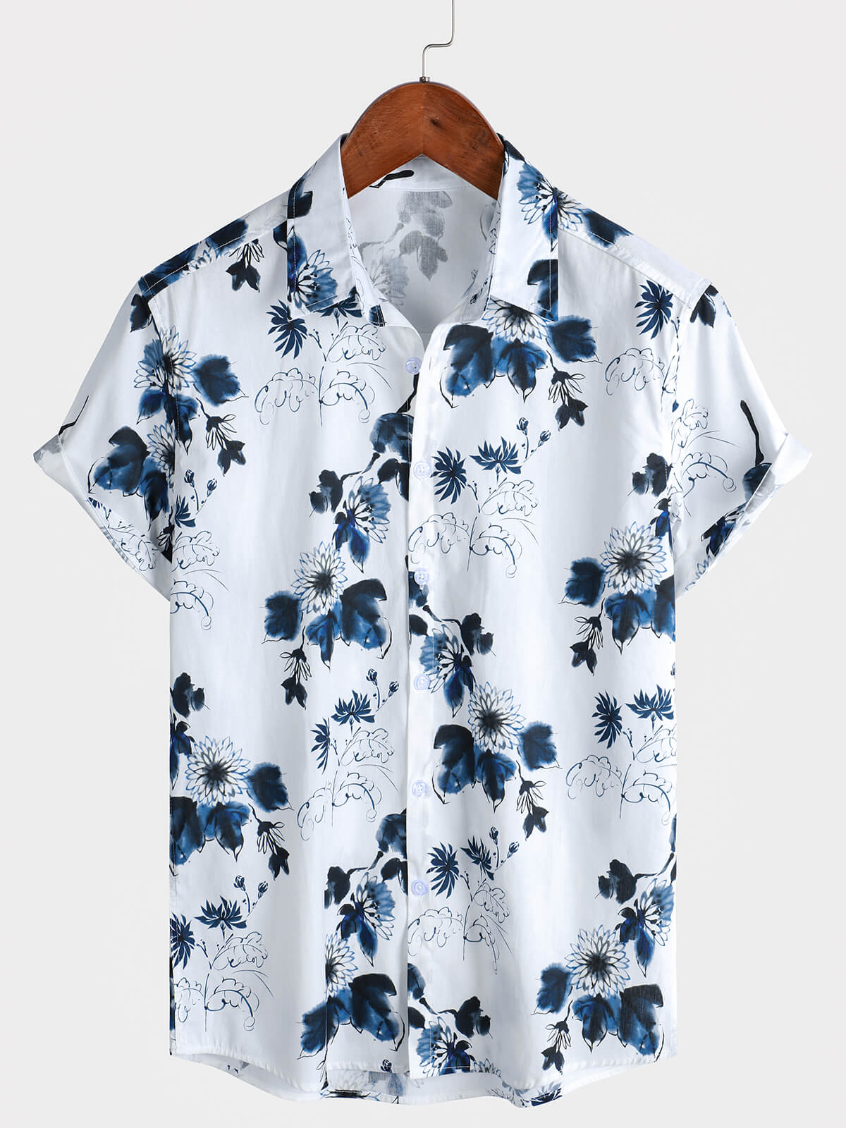 Chemise décontractée à manches courtes en coton à fleurs pour homme