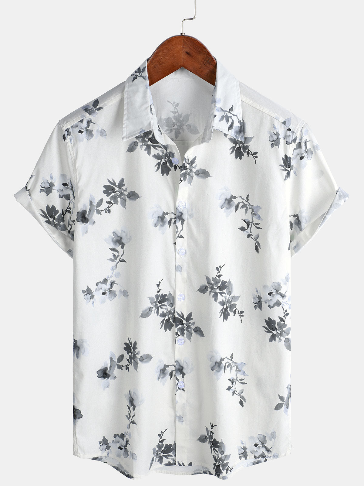 Chemise décontractée à manches courtes en coton à motif floral pour homme