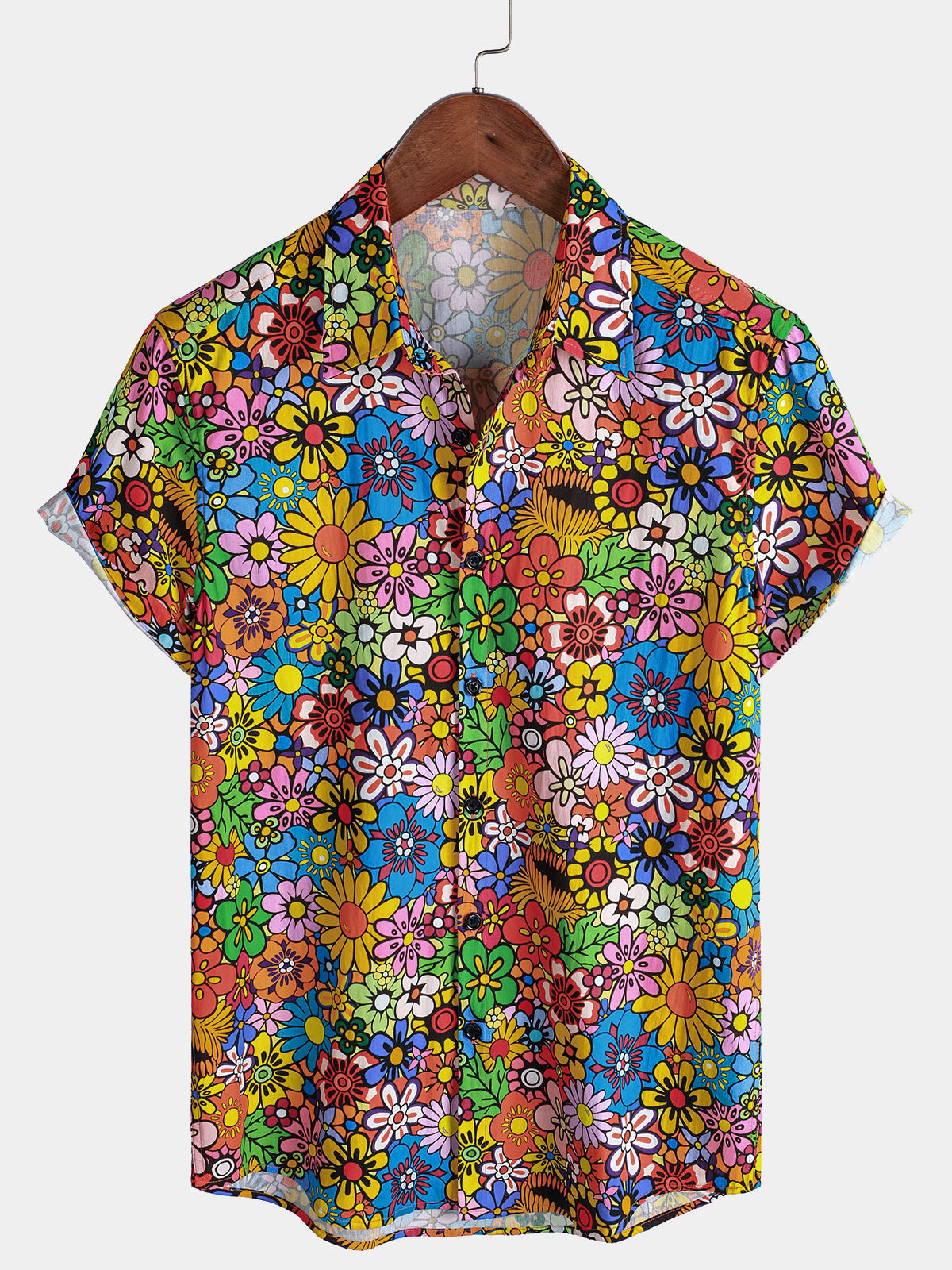 Chemise à poche en coton respirant à imprimé floral vintage années 70 pour homme