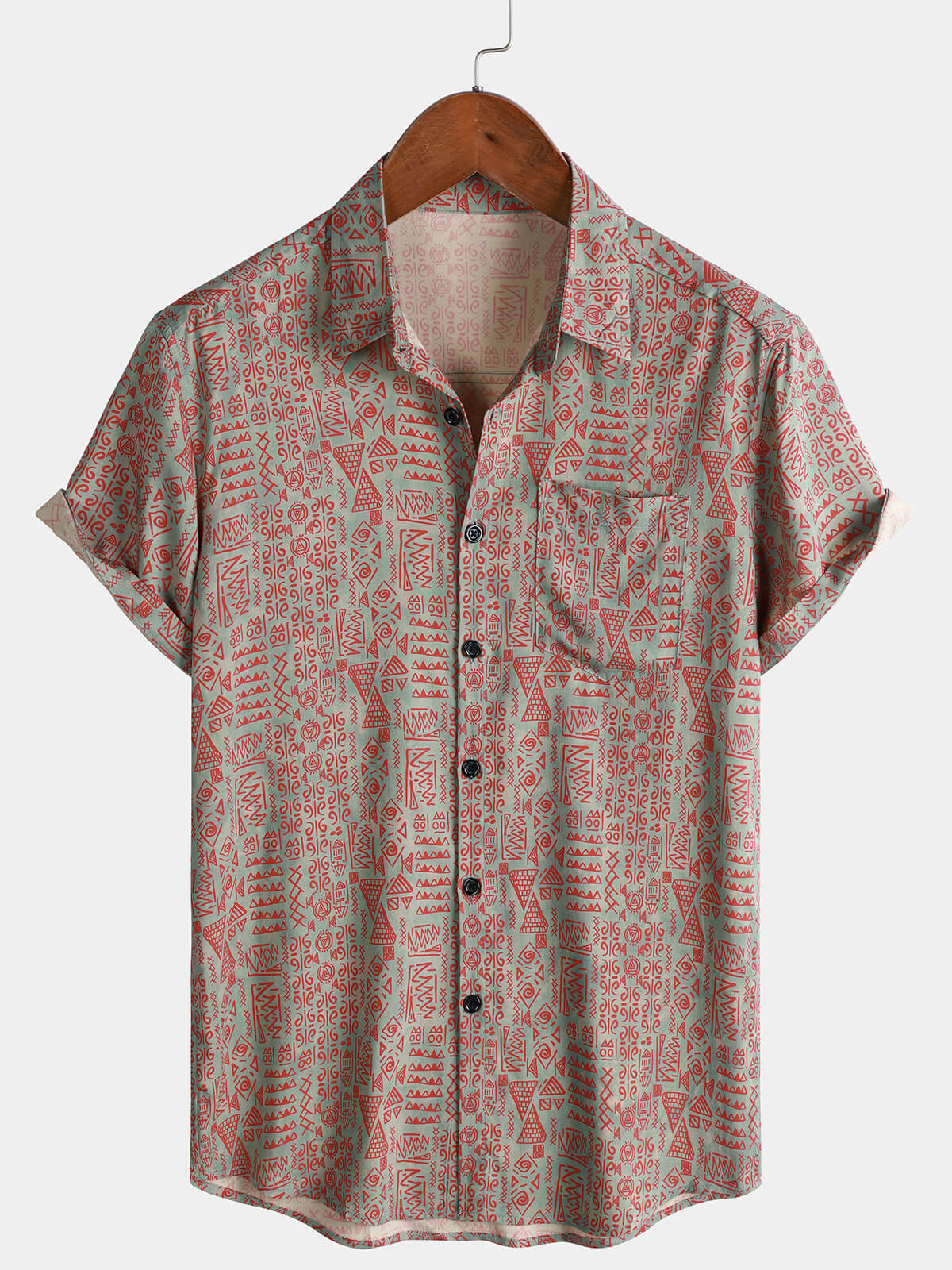 Chemise Homme à Imprimé Tribal Géométrique Style Bohème en Rayon Manches Courtes