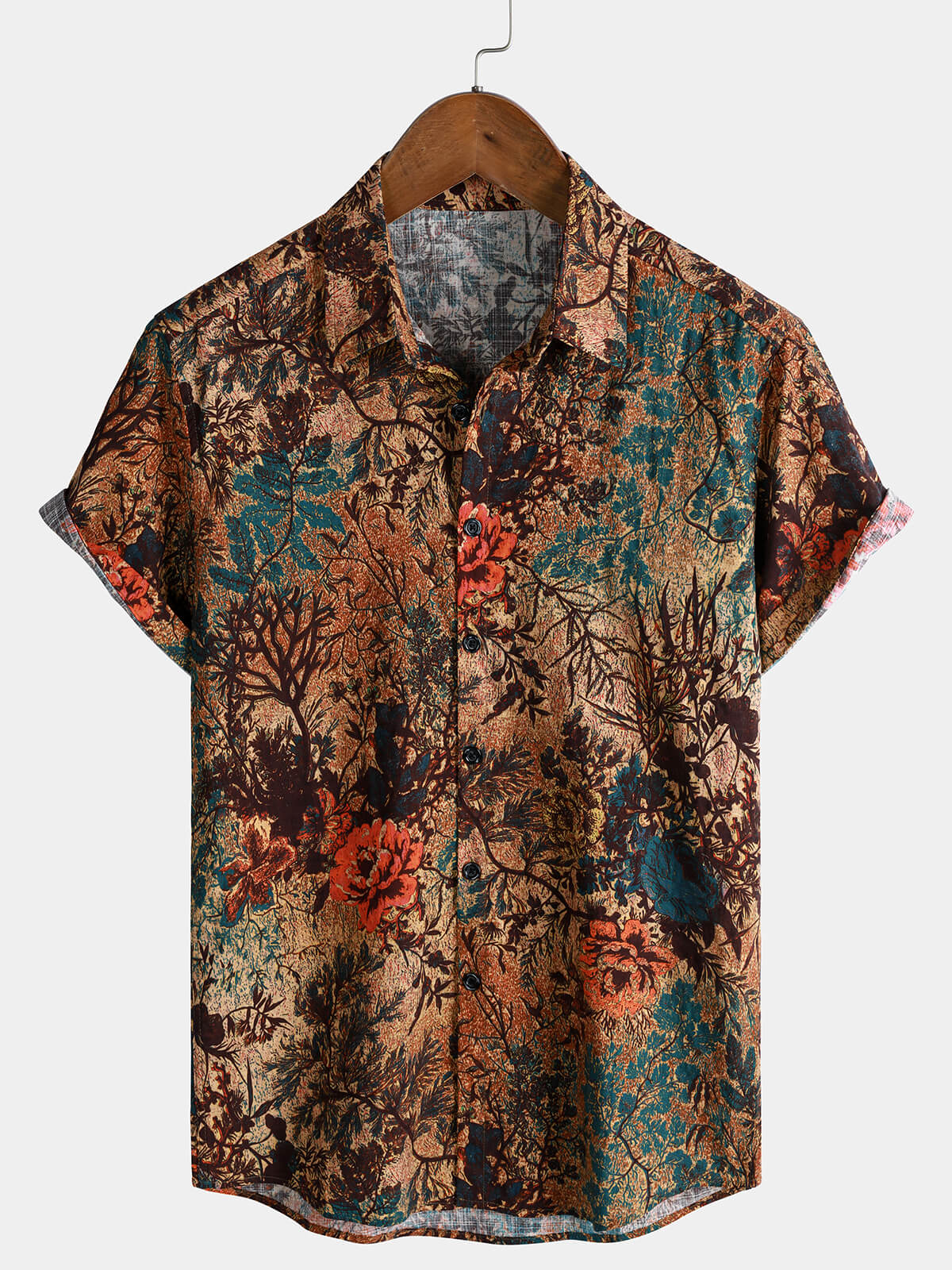Chemise Homme à Motif Floral Rétro Respirante d’Été