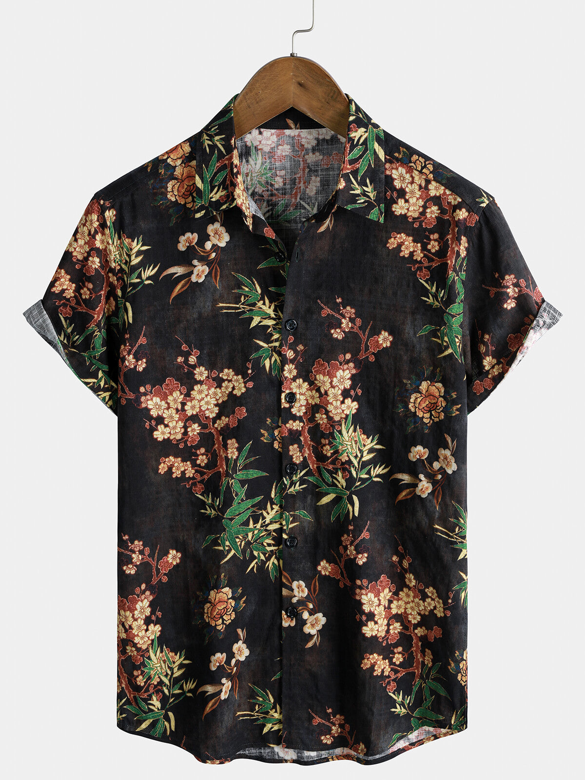 Chemise Homme à Motif Floral Rétro Respirante Style Vacances Manches Courtes