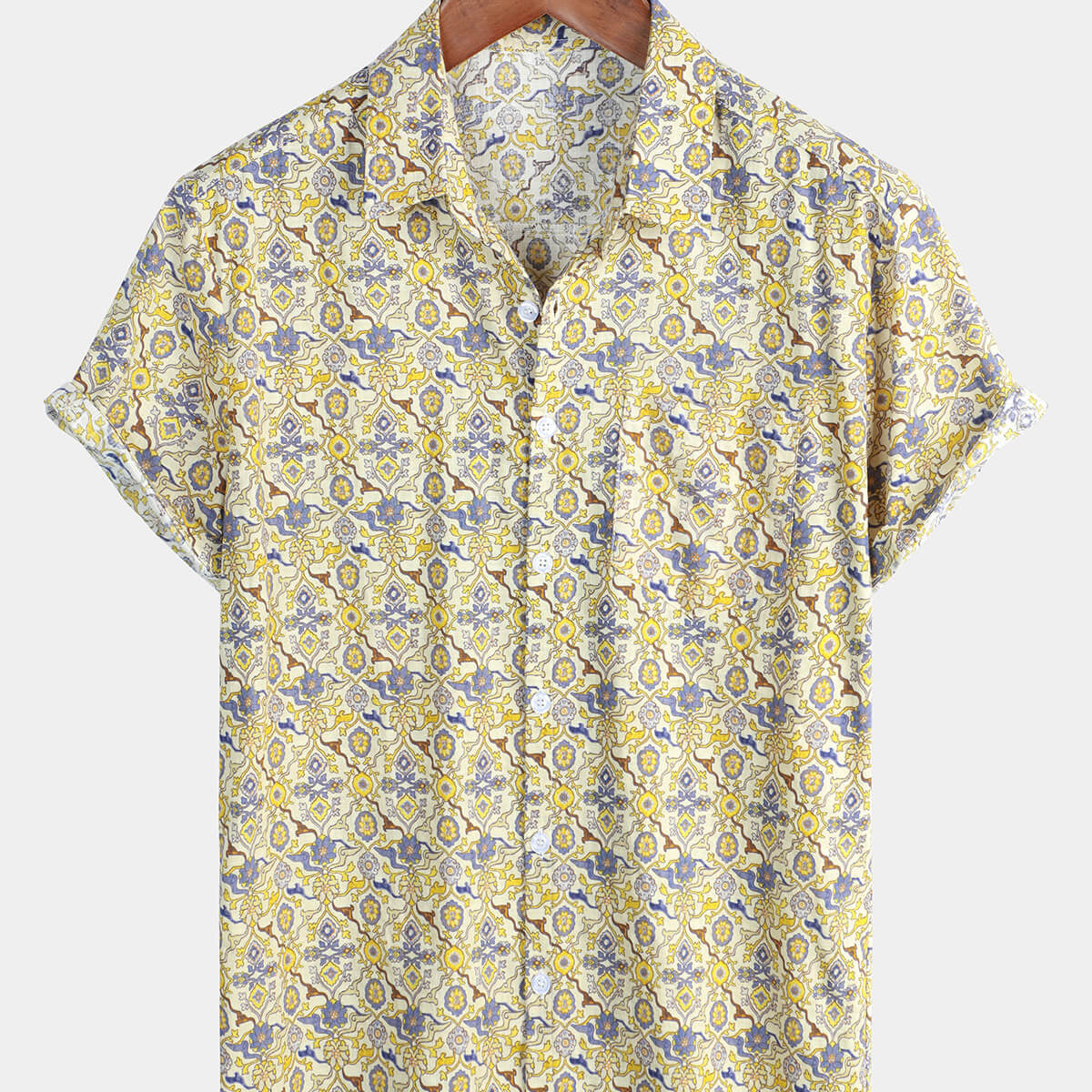 Chemise boutonnée en coton de plage à manches courtes à fleurs vintage pour hommes