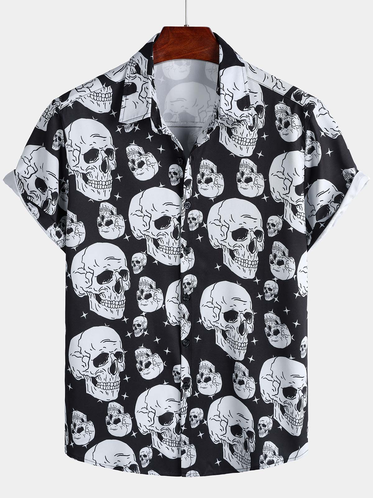 Chemise boutonnée à manches courtes pour homme avec motif tête de mort et motif punk rock