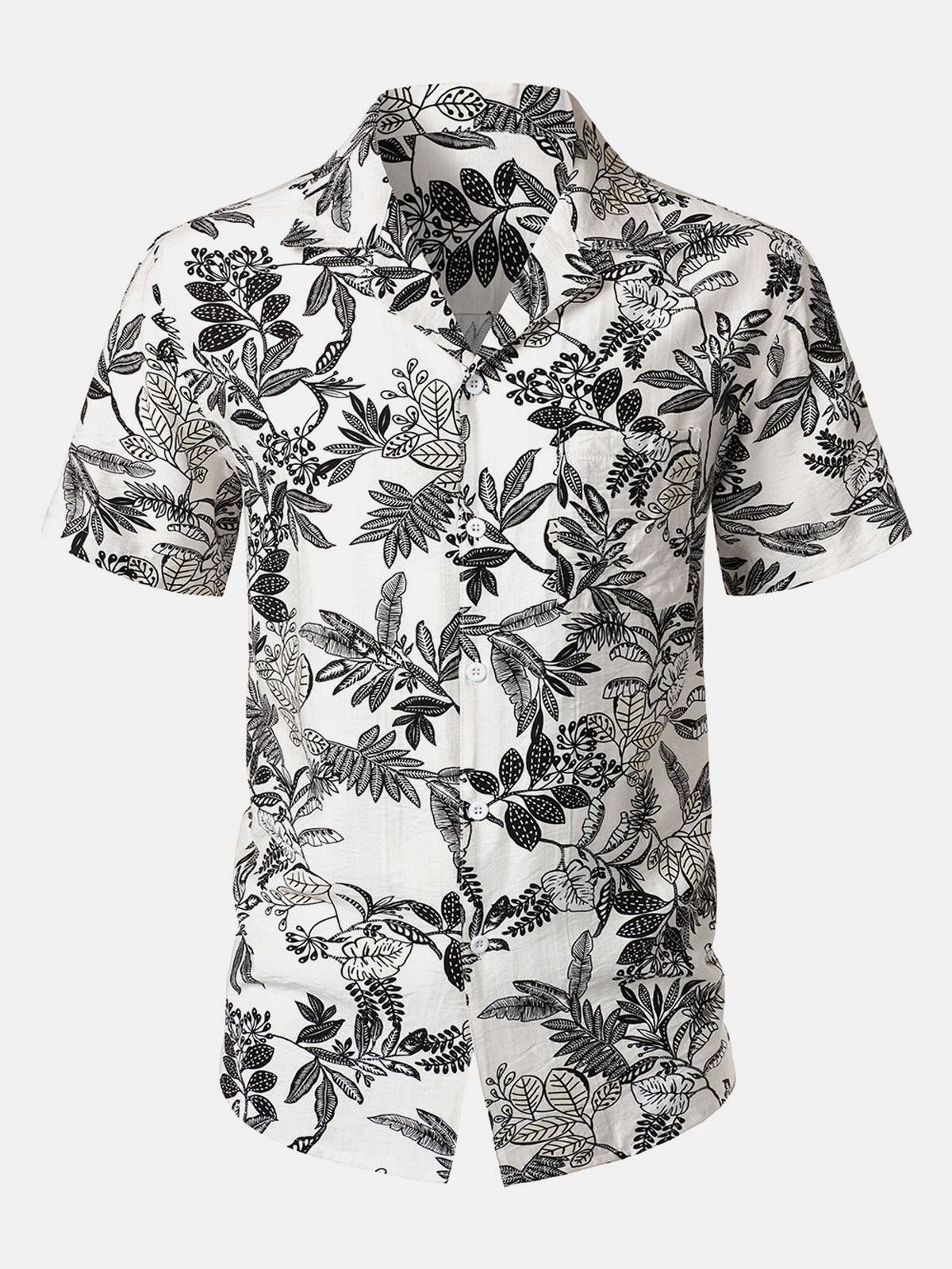 Chemise Hawaïenne Homme Blanche à Imprimé Feuilles Tropicales Décontractée