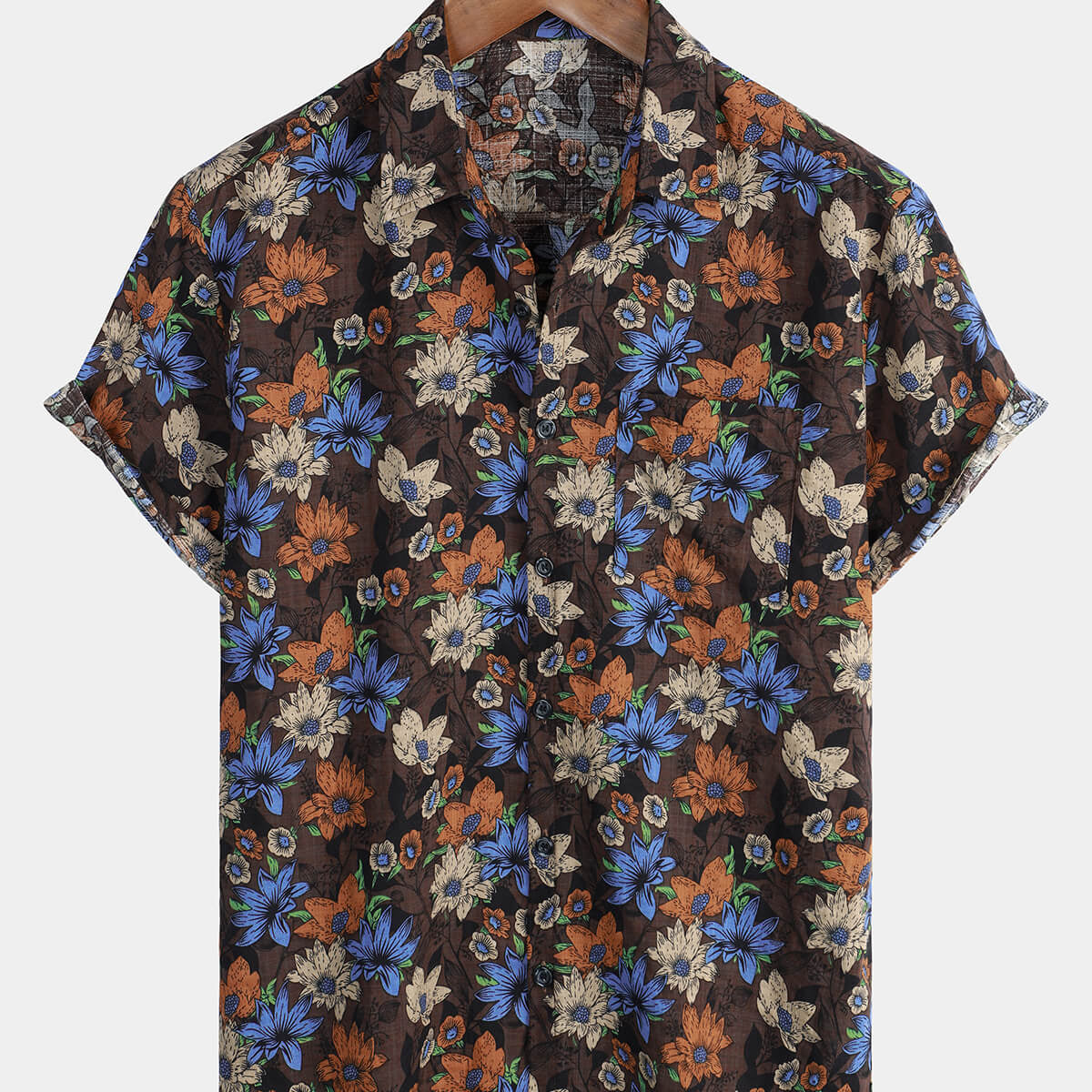 Chemise d'été boutonnée à manches courtes et à fleurs pour hommes