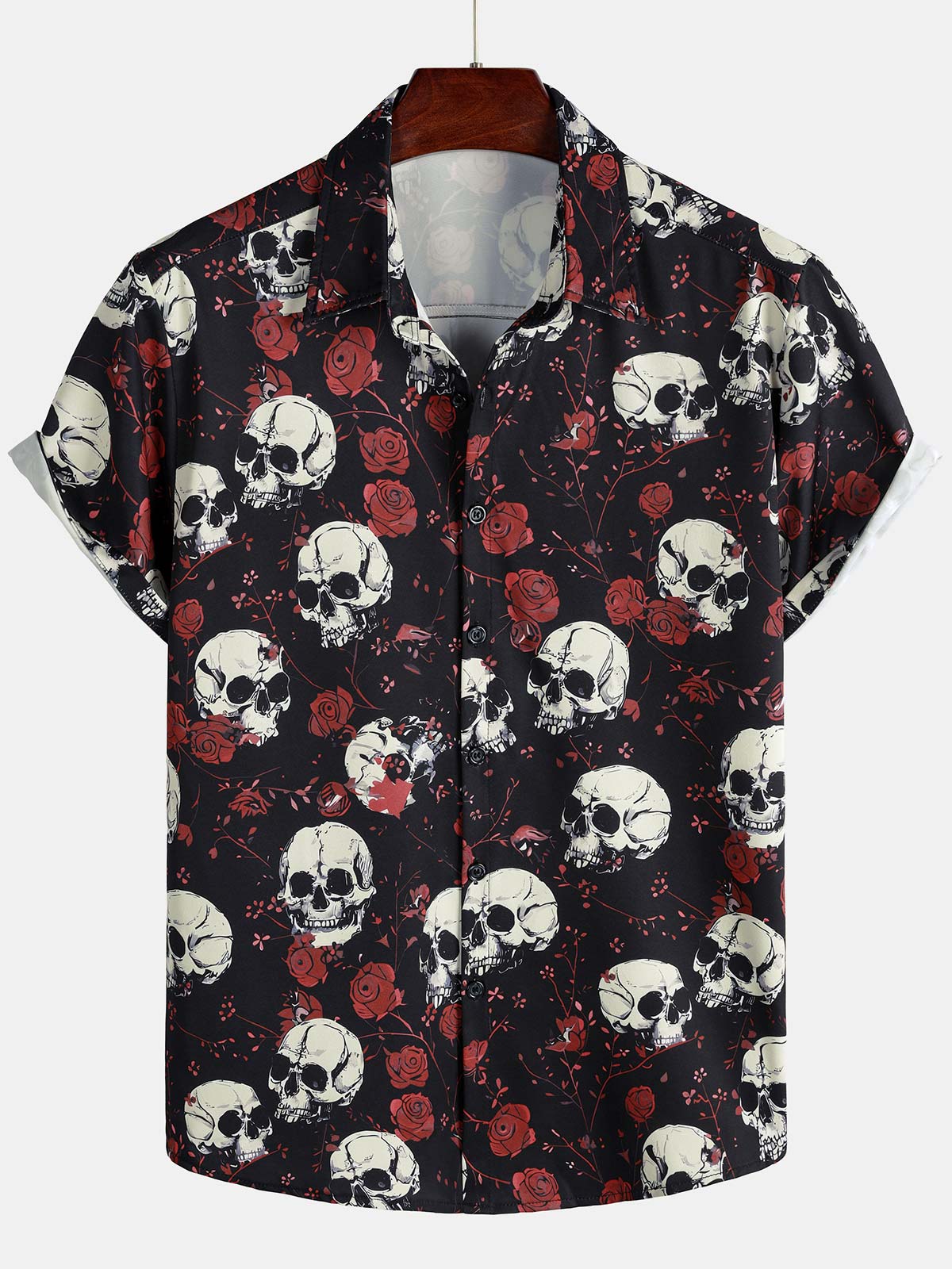 Chemise boutonnée à manches courtes pour homme avec motif tête de mort et motif punk rock