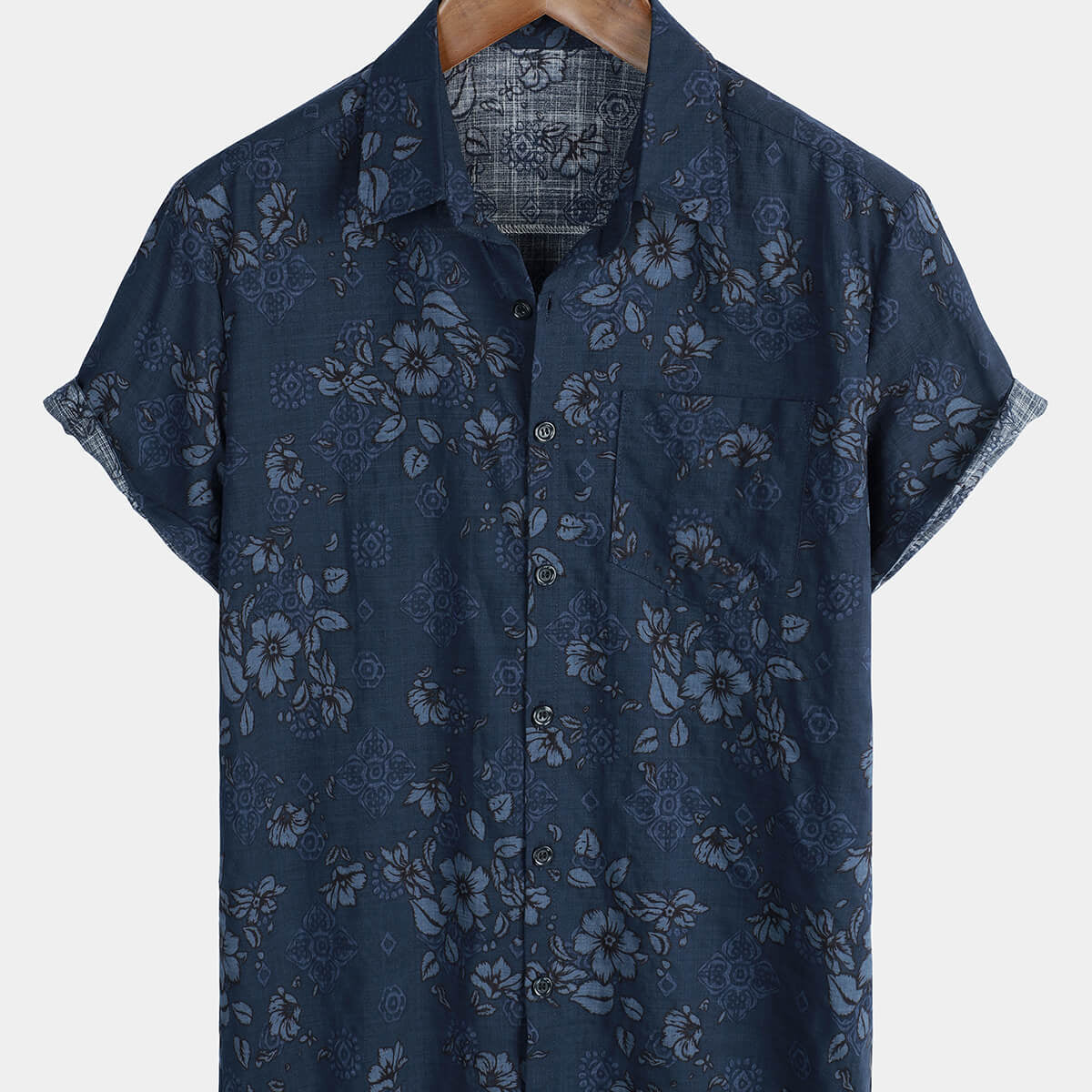 Chemise vintage hawaïenne à fleurs en coton bleu pour hommes