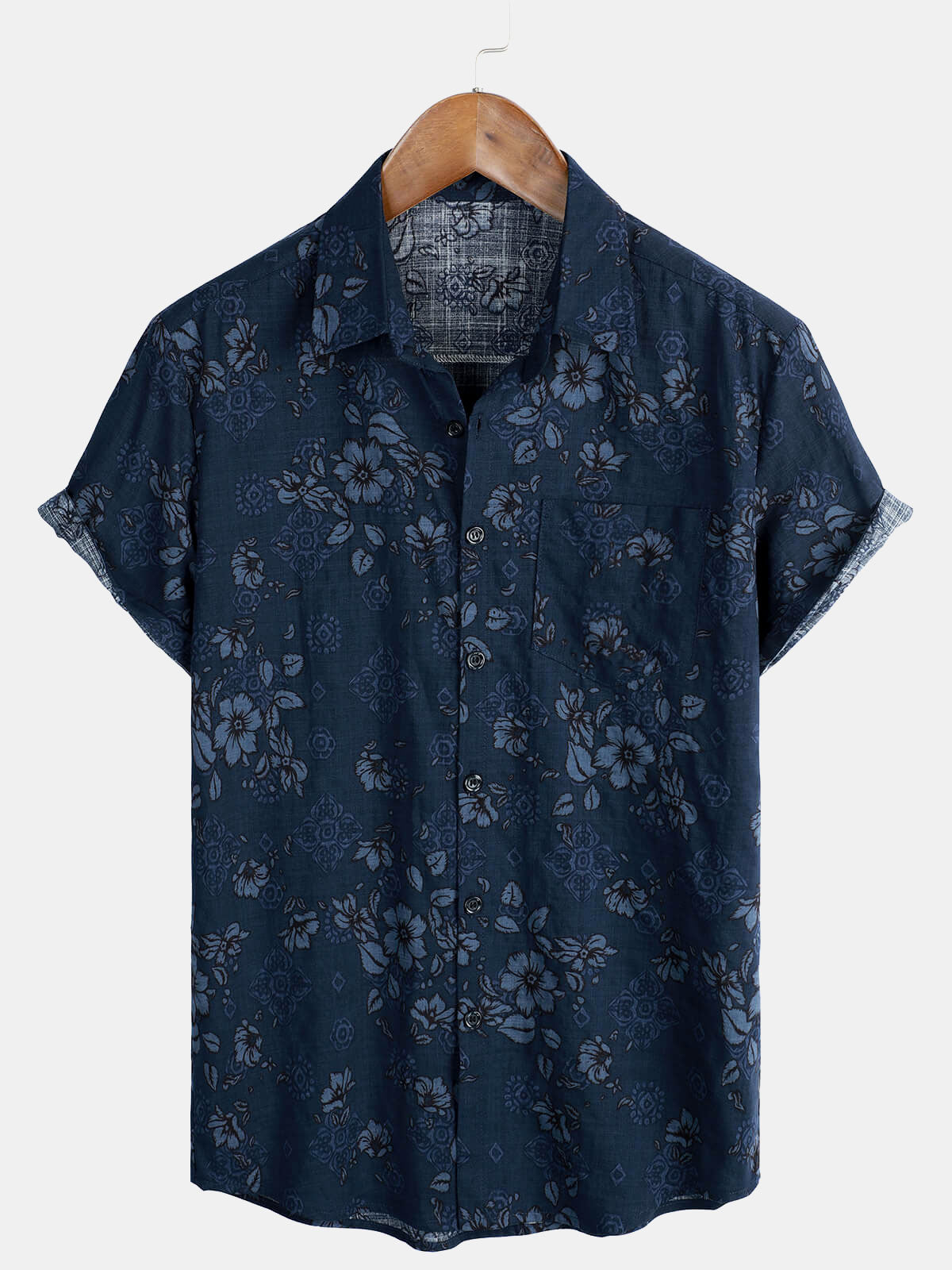 Chemise vintage hawaïenne à fleurs en coton bleu pour hommes