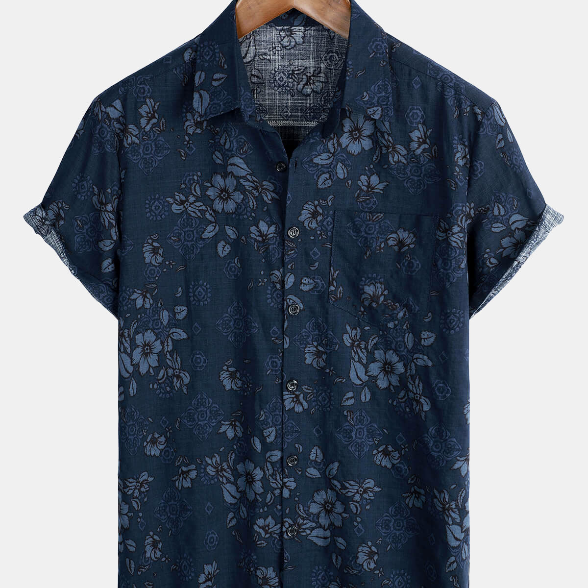 Chemise vintage hawaïenne à fleurs en coton bleu pour hommes
