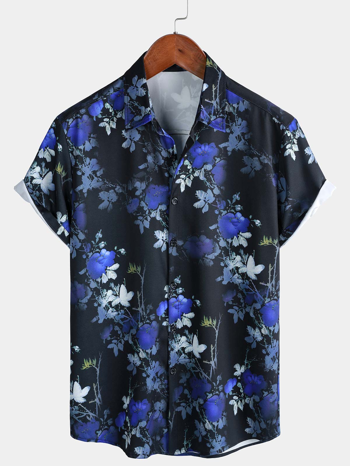 Chemise à manches courtes à imprimé floral hawaïen Blue Rose pour homme