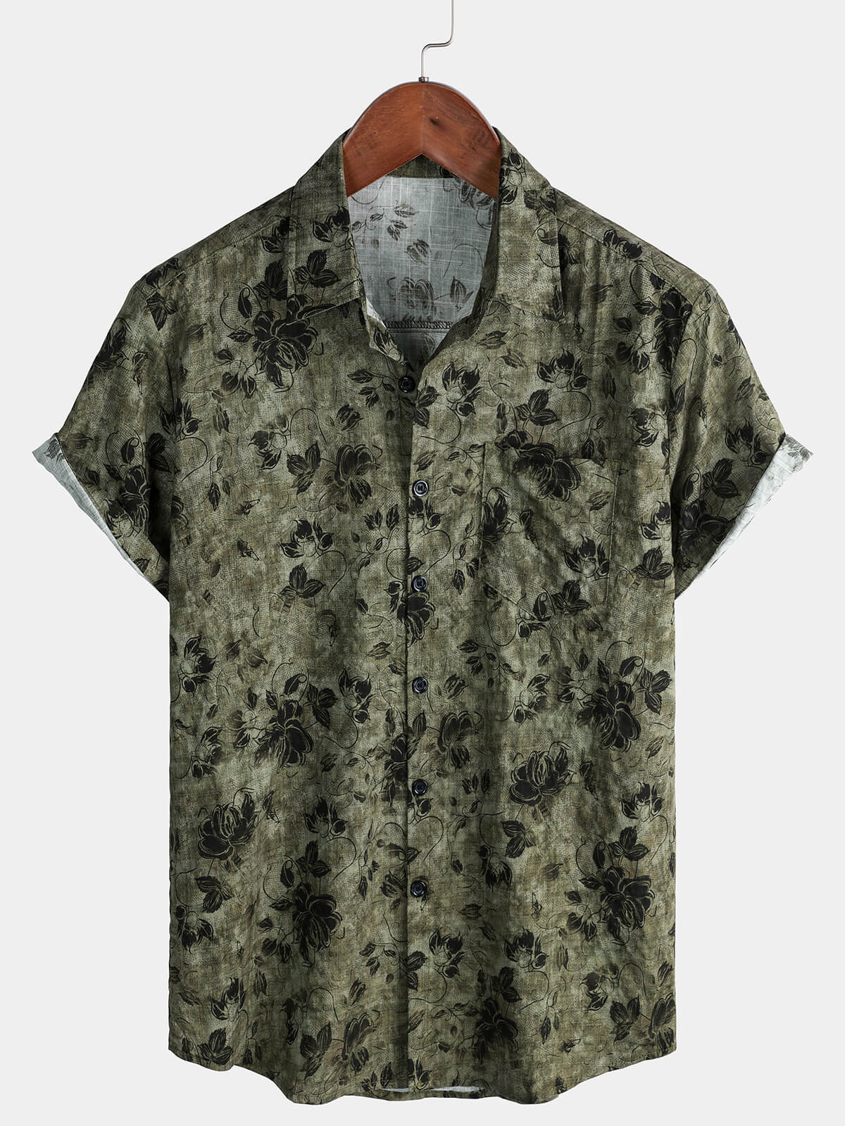 Chemise de villégiature à manches courtes et poches à imprimé floral pour homme